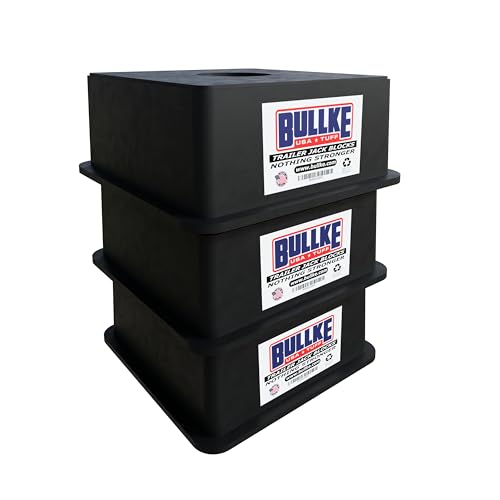 Image of BULLKE Square Trailer Jack Blocks 3-Pack, USA-Made Heavy Duty RV Leveling Blocks, Stabilizing Jack Pads for Camper, 5th Wheel, Tongue Jack, Post Jack, Foot Jack & Scissor Jack, Recycled Plastic
