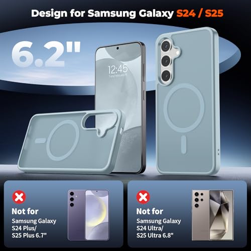 Image of SUPFINE Magnetic for Samsung Galaxy S24 Case / S25 Case with Screen Protector, (Built-in Magnets) (Military Grade Drop Protection) Slim Translucent Shockproof Phone Case,Sliver Blue