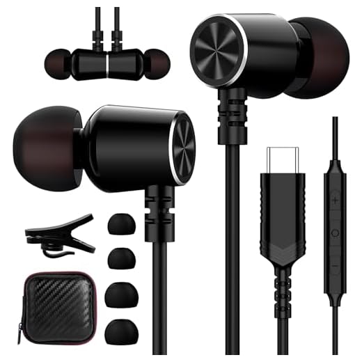 USB C Headphones, ACAGET Wired Earbuds for Galaxy S21 Plus Type C Magnetic Earphones with Mic HiFi Stereo Headset Volume Control Headphone for Samsung S22 S23 Ultra S20 FE A53 Pixel 7 6 iPad Pro Black