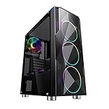 [1 pieza de panel de vidrio templado]: el chasis de juego está equipado con un vidrio templado translúcido de 2 * 4 mm de espesor, que puede ver claramente el Rgb Las luces, pueden proteger y mostrar todos los componentes en el edificio y traen a los jugadores una mejor experiencia de juego.