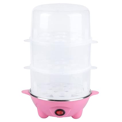 Egg Boiler, Multi?Function Mini Egg Cooker Stainless Steel Heating Plate Egg Cooking Machine for Steam Eggs for Poached Eggs for Egg Custard(Three Layers of Pink)