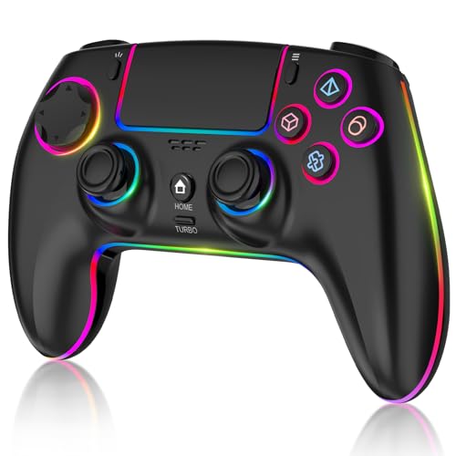 MYSTILUCK Mando Inalámbrico para PS-5/Pro/PC/MAC/iOS/Android10/Steam Deck, Controller con Iluminación RGB 7 Colores/Doble Vibración/Turbo/Giroscopio 6 Ejes/Conector para Auriculares/Batería 1500 mAh