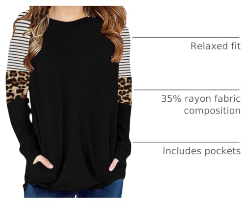 Image of SELINK Girls Big Kids Long Sleeve Striped Color Block Pocket Tees | Casual Loose Fit With Side Pockets,Soft Stretch Polyester Blend For Big Girls Daily&Back To School Wear