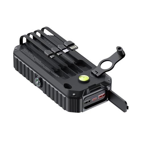 Power Bank Fotovoltaico – Batería externa portátil | 20000 mAh con manivela integrada, cables incorporados, luces SOS estroboscópicas para camping, senderismo, emergencias y casa en situaciones de