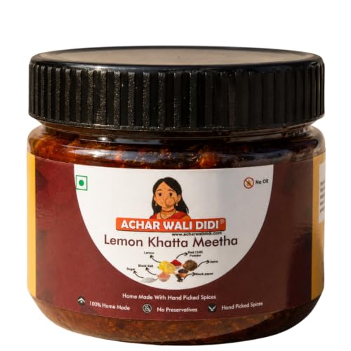 Achar Wali Didi Lemon Khatta Meetha Pickle | Homemade Oil-Free Nimbu ka Achar with No Onion or Garlic | Traditional Lemon Chunda Style Sweet & Sour Pickle | Didi's Taste, Indian (500g)