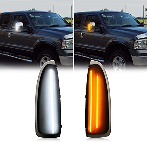Mynoway LED Side Mirror Marker Lights Replacement for F250 F350 F450 Pickup Truck 2003-2007, Excursion 2000-2005, Switchback LED Turn Signal Lamp with Amber Signal Light, White Parking Light