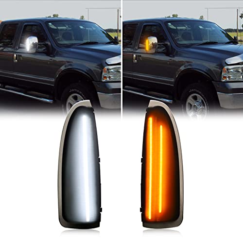 Mynoway Led Side Mirror Marker Lights Replacement For F250 F350 F450 Pickup Truck 2003-2007, Excursion 2000-2005, Switchback Led Turn Signal Lamp With Amber Signal Light, White Parking Light #TOP5