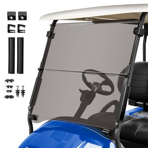 NOKINS Golf Cart Windshield Compatible with Club Car Precedent (2004-Up),Tempo,2017-Up Onward Gas or Electric Golf Cart Folding Style Windshield Tinted,Hinge folding design