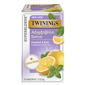 Twinings Superblends Adaptogens Detox with Gotu Kola, Grapefruit & Basil Flavoured Green Tea, 18 Tea Bags (Pack of 6), Enjoy Hot or Iced
