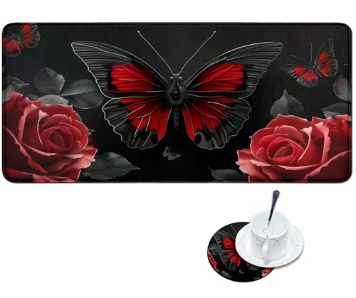 Mouse Pad de escritorio 80x30 cm diseño mariposa rojo miniatura 1