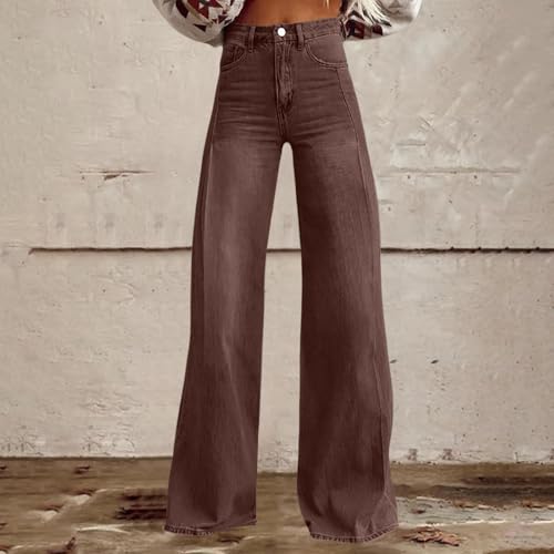 Flare Pants for Women Button Elastic High Waisted Casual Fashion Denim Pants Loose Jeans Wide Leg Trousers2