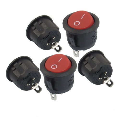 Aexit 5 Pcs Control electrical 2 Pin SPST Red Button On/Off Round Rocker Switch AC 250V/15A 125V/20A