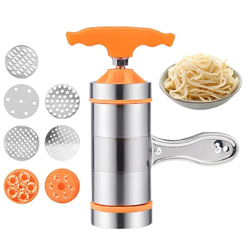 Pasta Maker - PP Stainless Steel 18x6cm 600g | Handheld Noodle Maker with 7 Moulds, Kitchen Pasta Cutter Tool | Home Cooking Chinese Noodles Spaghetti Preparation