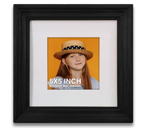Image of 5 x 5 inch Wooden Photo Frame with Mat, Black Photo Frame 5 x 5 inch with Mat or 8 x 8 inch without Mat for Wall Decoration, Best Wooden Photo Frame for Posters and Photos