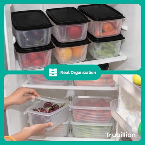 Image of PureChill Set of 6 Fridge Storage Containers 1800ml BPA Free Food Grade Plastic Stackable Transparent Boxes Freezer Safe for Vegetables Fruits Snacks Kitchen Made in India