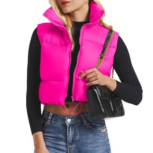 CULACCINO Women's Winter Cropped Puffer Vest Crop Jackets For Women Full Zip Stand Collar Padded Lightweight Outwear Vest3