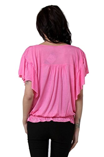 Image of Teemoods Women's Short Sleeve Blouson Top - Round Neck, Elastic Waist, Loose Fit Viscose Summer Top for Women