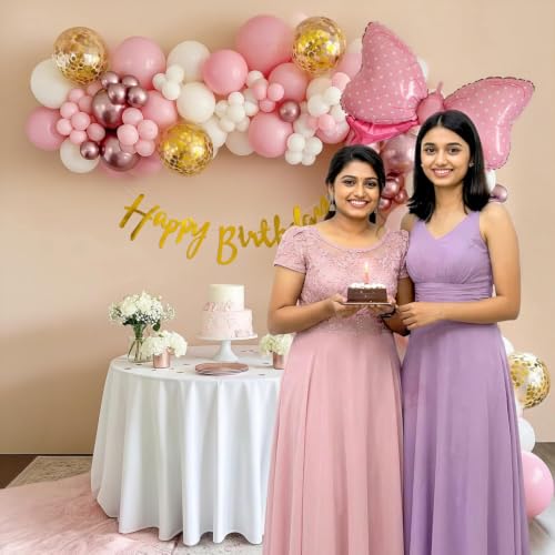 Image of SpecialYou Bow Theme Happy Birthday Decoration Kit for Girls- 49Pcs with Pink & White Balloons for Birthday Decor Items, Aesthetic Room Decor Items Pinterest Finds