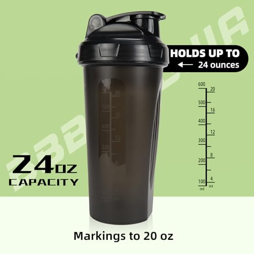 BBBUILDJIA 2 PACK- 24 OZ Protein Shaker Bottles for Protein Mixes, Pre-Workout Shaker Cups for Protein Shakes, Protein Mixer, Shakers for Protein Shakes, Dishwasher Safe & BPA Free, White/Black