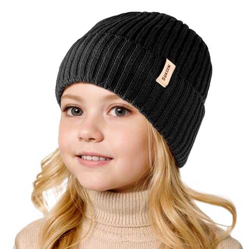 Sukkeen Kids Winter Beanie Hat for Girls & Boys - Warm Knitted Hat, Age 3-10, Seepage Proof, Skull Cap for Daily Outdoor Use