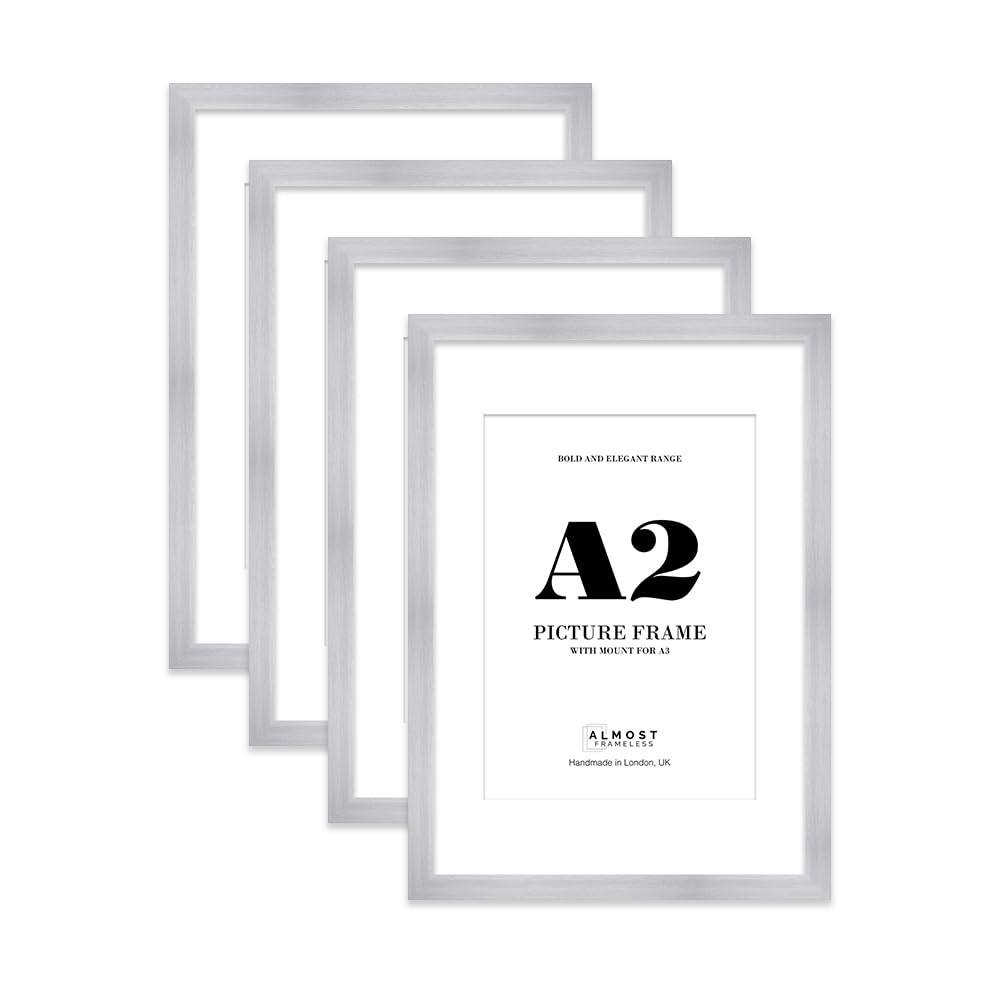 A2 Picture Frame With Mount For A3 or A2 Without Mount - Wide Molding - Pre-Installed Wall Mounting, Silver, 4 Pack โ image 1