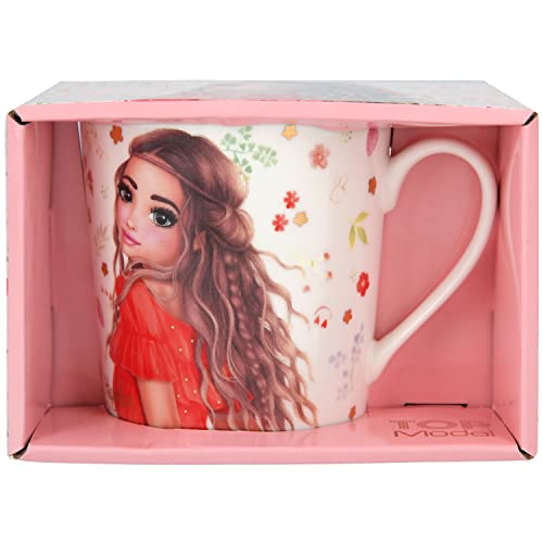 Depesche TopModel Flower Berry 11928 - Taza con asa en Color Blanco con Estampado de Flores y un Modelo, Taza de Porcelana con pequeños Detalles y Texto en Oro, Capacidad de 300 ml Aprox