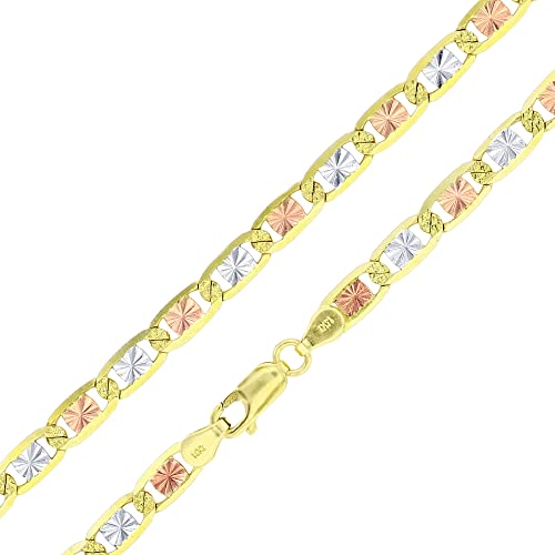 Solid 14K Gold Tricolor 5.40mm Diamond Cut Star Italian Love Chain Anklet, 10 Inches