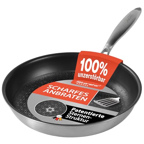 Silverstar Edelstahlpfanne 28 cm Wabenstruktur Sterne Kratzfeste...