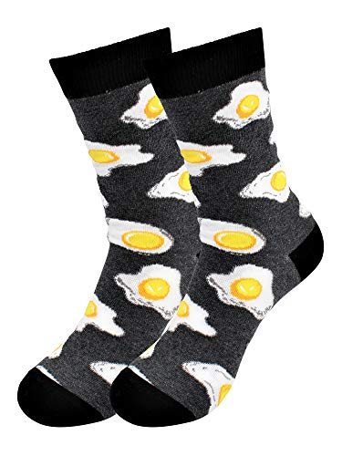 Real Sic Fun Socks for Men and Women - Cozy Cotton Dress Socks with Colorful Designs - Cool, Casual, Food Patterned (Eggs)