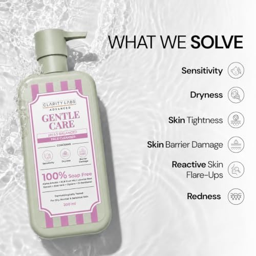 Image of Gentle Daily Face Cleanser, Soap-Free pH-Balanced Face Wash with Multi-Fruit AHA, Aloe Vera, Alpha-Arbutin, Allantoin & Panthenol | For Normal, Oily, Combination & Sensitive Skin | Sulphate Free Cleanser for Men, Women, Boys, Girls & Teens | 200ml | Clarity Labs