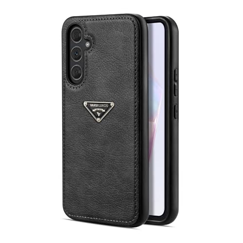 Image of Vaku Luxos Nyxen Back Cover Case for Samsung Galaxy A35 5G Premium Leather Stitched Soft Shockproof Protective TPU Phone Case Camera Screen Protector- Black