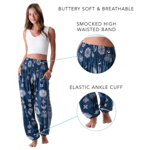 Image of Lotus and Luna Women's Harem Pants Thai Pants for Beach & Lounge High Waisted Flowy Boho Pants Genie Pants Yoga Pants