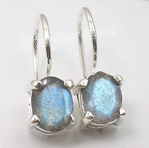 Solid Sterling Silver Labradorite Earrings 0.7" Jewelery Gift2