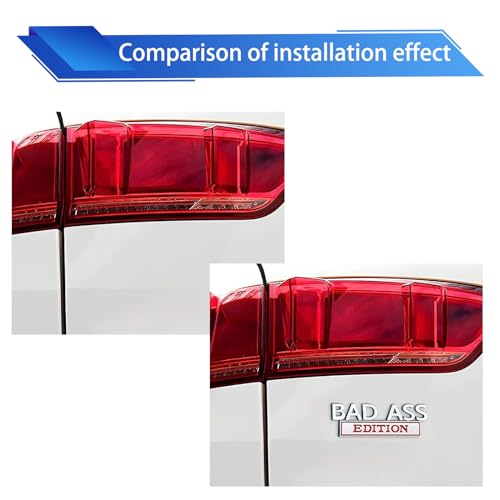 Image of 1 PC Car Fender Badge Sticker, 3.93 inch x 1.33 inch Self-Adhesive Bad Ass Edition Tailgate Front Grille Hood Sticker, Car Decorative Modification Accessory, for Most Car Models (Silver & Red)