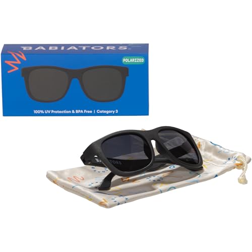 Image of Babiators Baby Navigators - Sunglasses Babies, Toddlers, Children |UV Protection, Durable, Bendable, and Baby Proof, Jet Black With Smoke Lenses Polarized, Ages 0-2Y