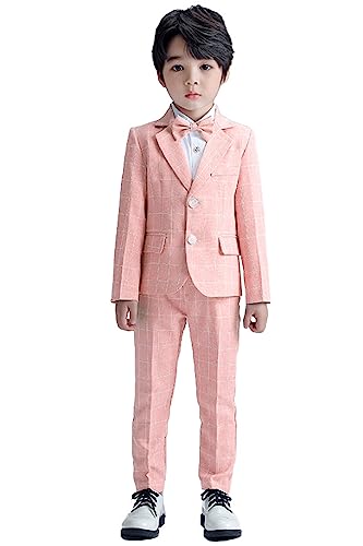 Boys Suits 3 Piece Plaid Kids Tuxedo Blazer Pants With Bow Tie Dress Modern Suits For Boys Us Size 6 Pink #TOP27