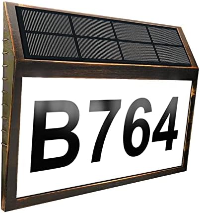 House Numbers Solar Powered LED Address Plaques Luminous Digital Lights for House and Yard, Included 3 Sets Numbers & 26 Letters （Bronze）（Cool light ）（8.6inch*6.4inch）