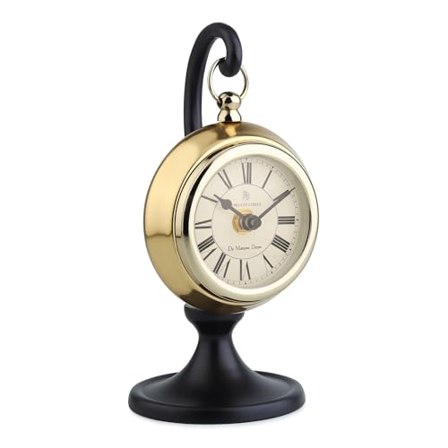 Image of Decor de Maison Brings Handcrafted Seishi Table Clock for KidsRoom, Living Room, Bedroom, Study Table|Classic Non-Ticking Tabletop Battery Operated Analog Desk Clock in Gold (10x10x30cm)