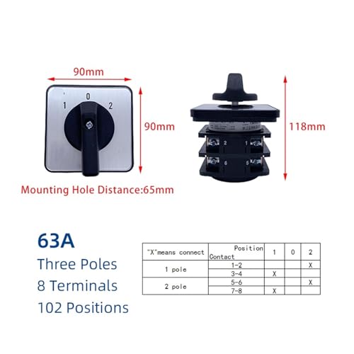 Conmutador rotativo YMW2732A/63A selector de 3 posiciones interruptor de leva de 2 polos 63A 2