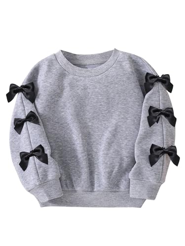 WDIRARA Toddler Girl's Bow Knot Sweatshirt Crew Neck Long Sleeve Pullovers Cute Tops