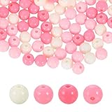 HARFINGTON 200pcs Cream Pink Acrylic Round Beads 8mm Dia 1.9mm Hole Plastic Resin Smooth Balls Loose Bead for Jewelry Making Bracelets Necklace Earrings DIY