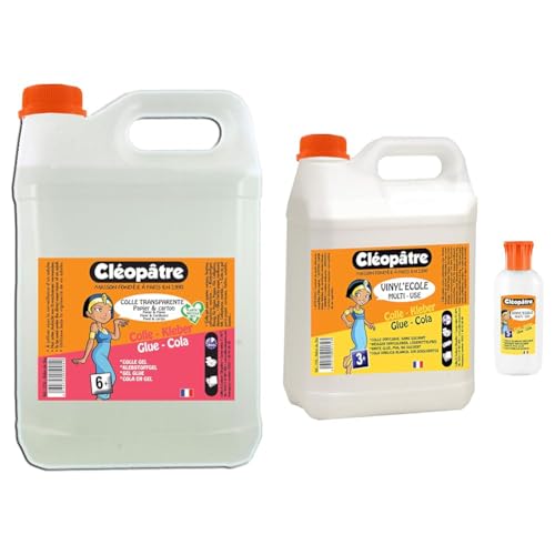 Colle transparente Cléopâtre CT5L bidon 5kg et colle blanche vinylique pour loisirs créatifs