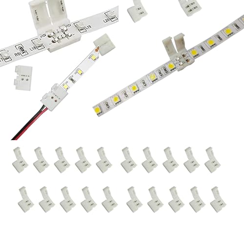 Image of SNOOGG 2 - Pin 8mm Pack of 20 Piece Solderless LED Strip Connectors DIY Strip to Wire Quick Connection for 12v 24v Single Color SMD 3528 2835 Led Strip Lights Gapless led Strip Adapter Extension