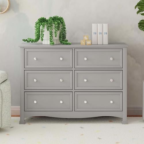Image of Davinci Kalani 6-Drawer Baby Dresser for Nursery - Wooden Double Chest of Drawers for Kids, Boys and Girls - Multi-Purpose Storage Dresser for Bedroom, Living Room & Hallway - Easy to Assemble - Grey