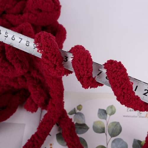 Image of 8 Jumbo Packs Chunky Chenille Yarn for Crocheting, 31.7 yds, 8 oz Each Skein Bulky Thick Fluffy Yarn for Knitting, Super Bulky Chunky for Hand Knitting Blanket, Soft Plush - Wine Red