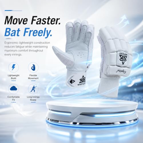 Image of WHITEDOT Sports Capital Cricket Batting Gloves||Suitable for Boys|Small Right Hand||White, Leather