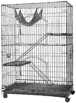 HOMEY PET INC 30″ and 36″ Folding Wire Cat Ferret Habitat Crate with Casters,Tray and Hammock，Collapsible Large Cat Home Indoor on Wheels