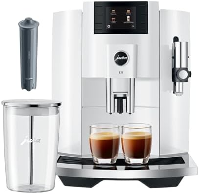 Jura E8 Automatic Espresso Machine,2.8 inches (Piano White) Bundl...