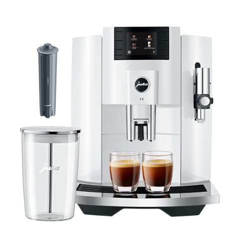 Jura E8 Automatic Espresso Machine,2.8 inches (Piano White) Bundl...