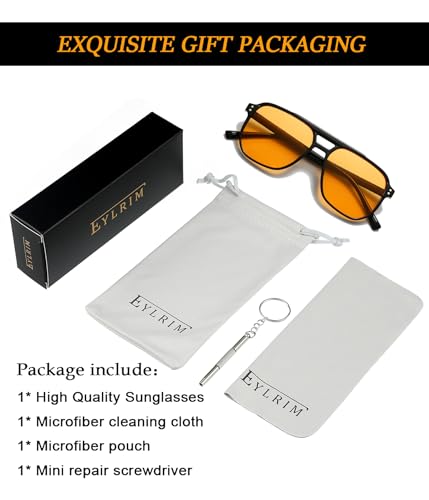 Image of EYLRIM Retro Aviator Sunglasses for Women Men Classic 70s Square Frame Sun Glasses Vintage Shades(A3 Black /Yellow)
